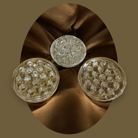 Vintage Glass Flower Frogs Set of 3 Clear Floral Vase Inserts - Picture 1 of 6